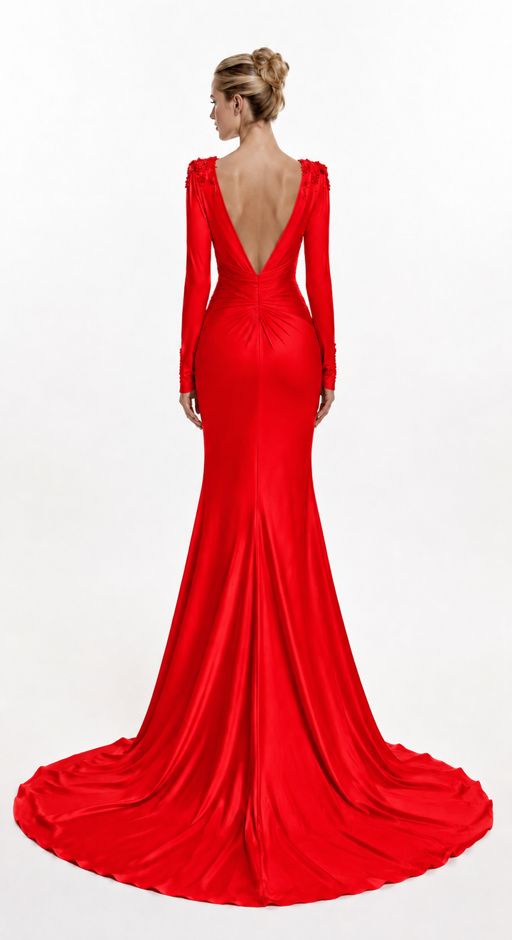 Ivory Draped Cutout Evening Dress – ELYSÉRA