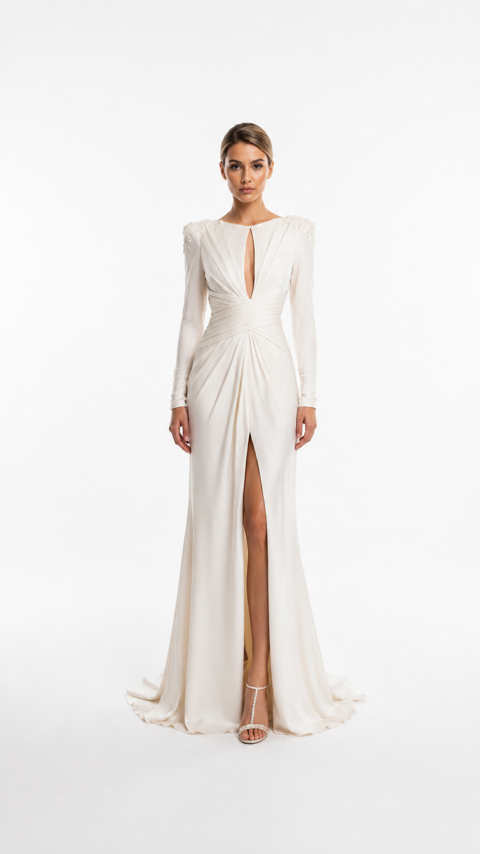 Ivory Draped Cutout Evening Dress – ELYSÉRA