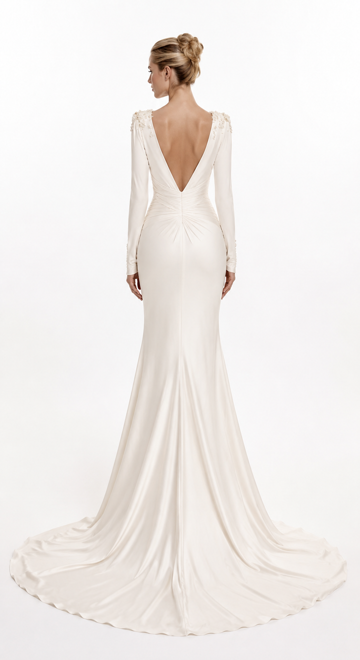 Ivory Draped Cutout Evening Dress – ELYSÉRA