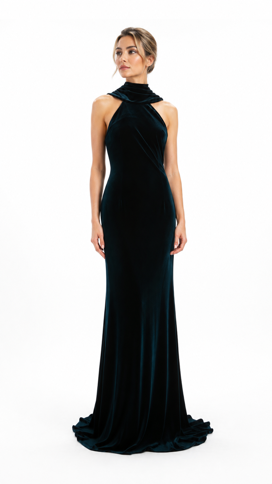 Black Velvet Halter Neck Evening Dress – VELMIRA