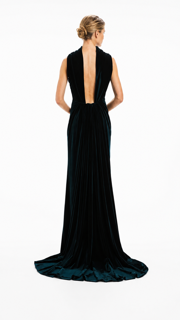 Black Velvet Halter Neck Evening Dress – VELMIRA