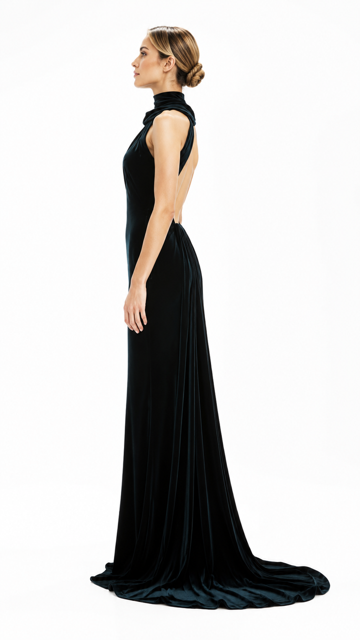 Black Velvet Halter Neck Evening Dress – VELMIRA