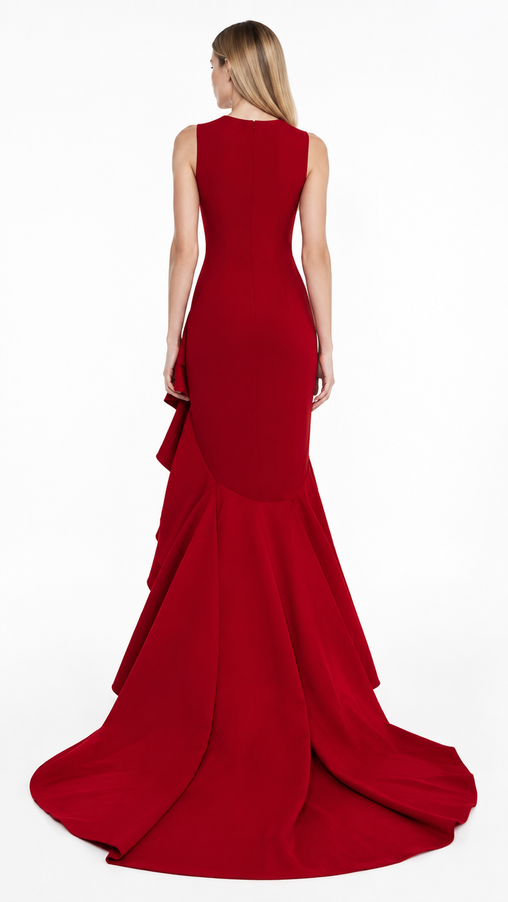 Red Cascading Ruffle High-Low Evening Dress – RAVELINA
