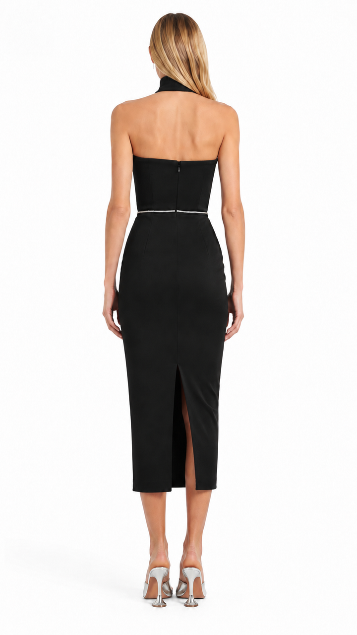 Black Strapless Belted Midi Dress – NOIRELLE