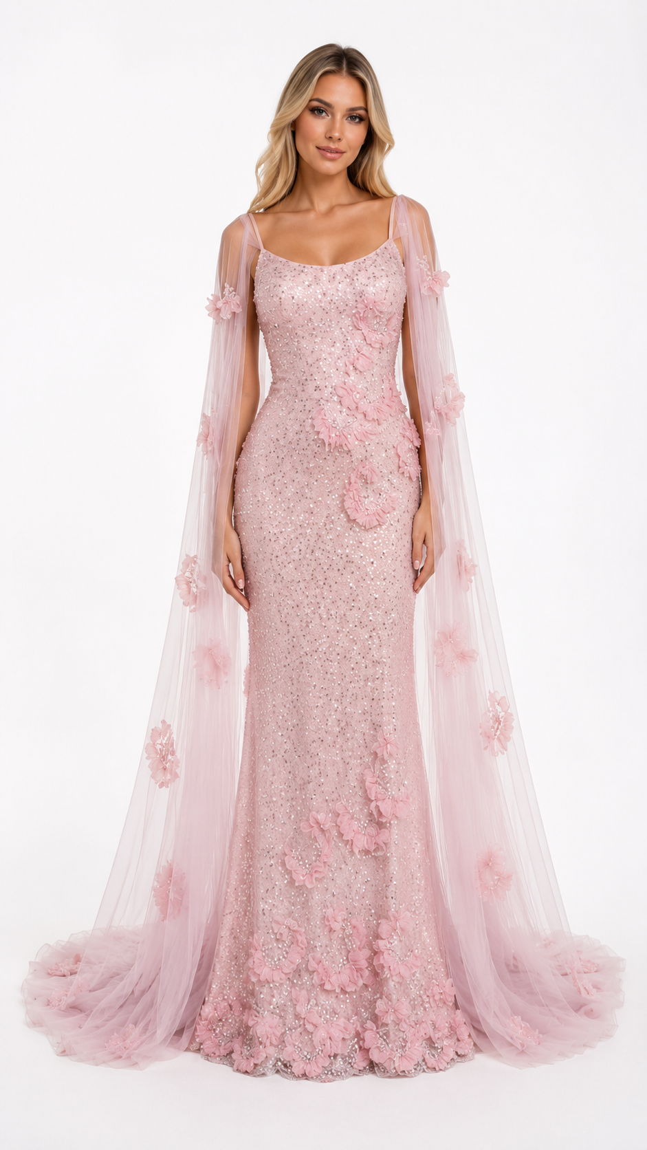 Floral Crystal Cape Gown – ROSELLE