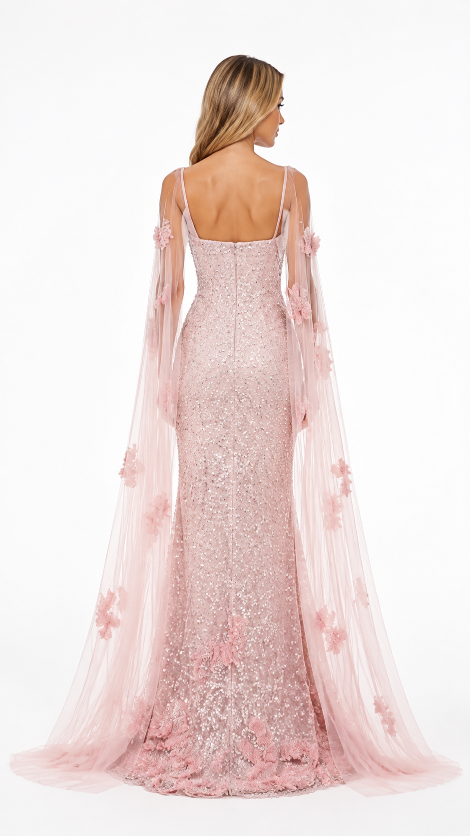 Floral Crystal Cape Gown – ROSELLE