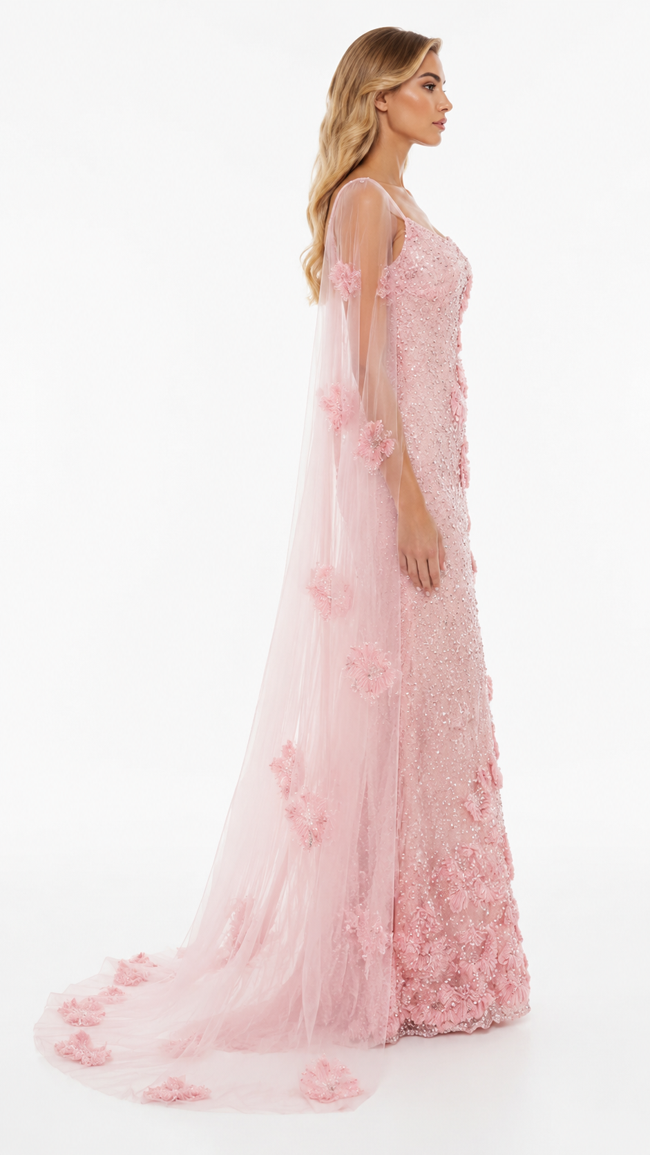 Floral Crystal Cape Gown – ROSELLE