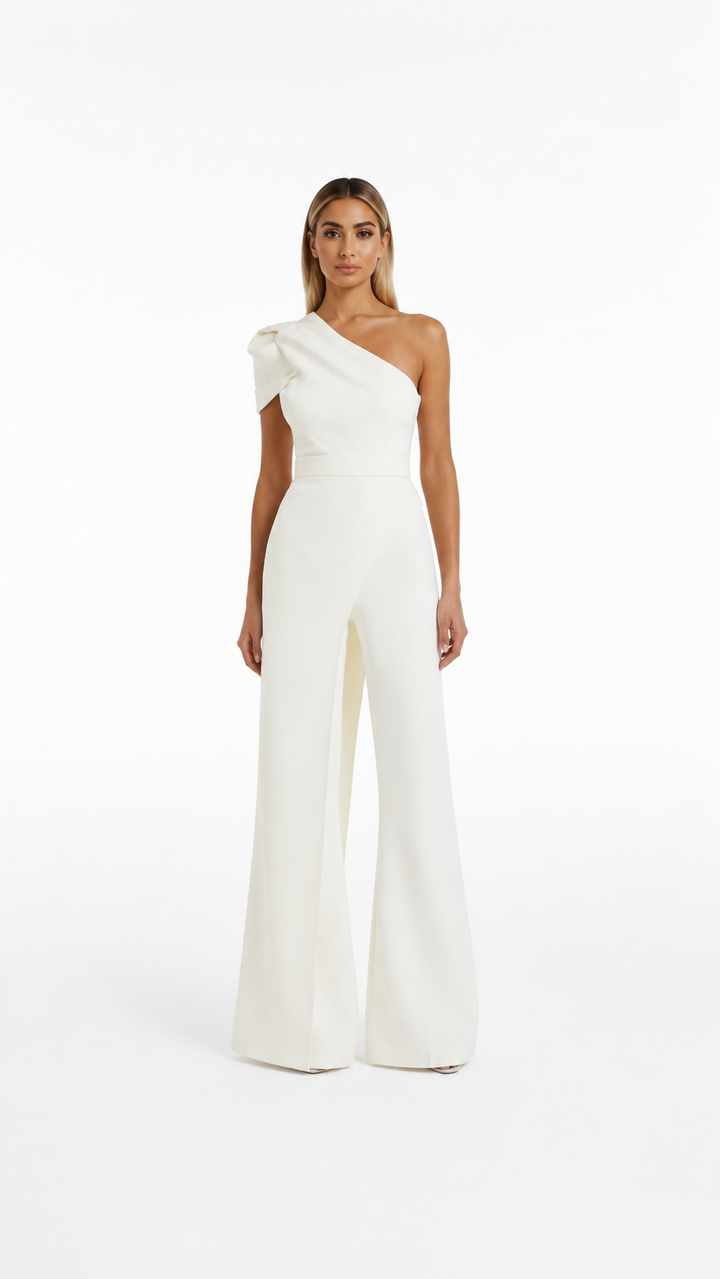 Ivory One-Shoulder Wide-Leg Jumpsuit – ELVORA