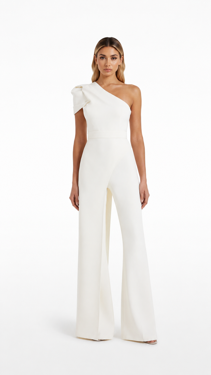 Ivory One-Shoulder Wide-Leg Jumpsuit – ELVORA