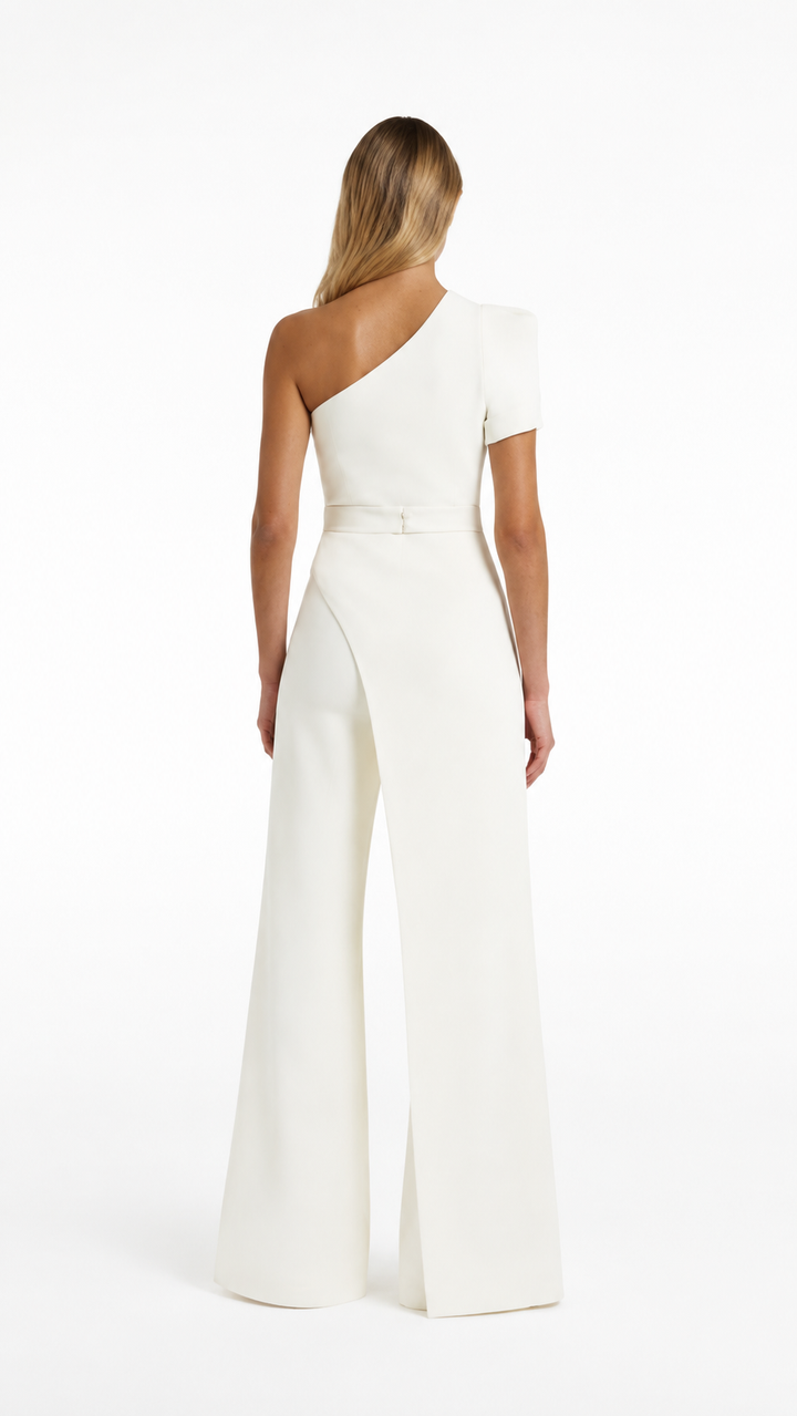 Ivory One-Shoulder Wide-Leg Jumpsuit – ELVORA