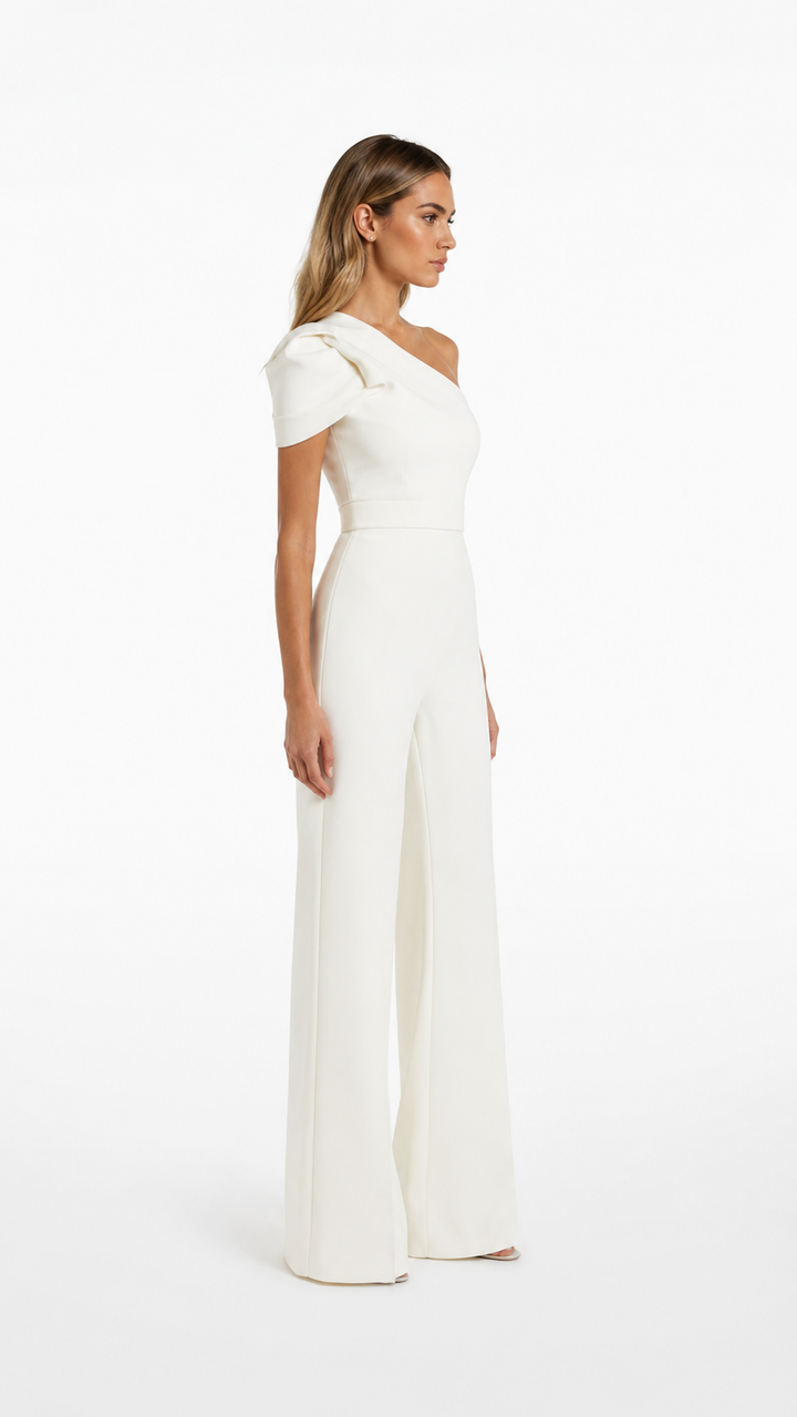 Ivory One-Shoulder Wide-Leg Jumpsuit – ELVORA