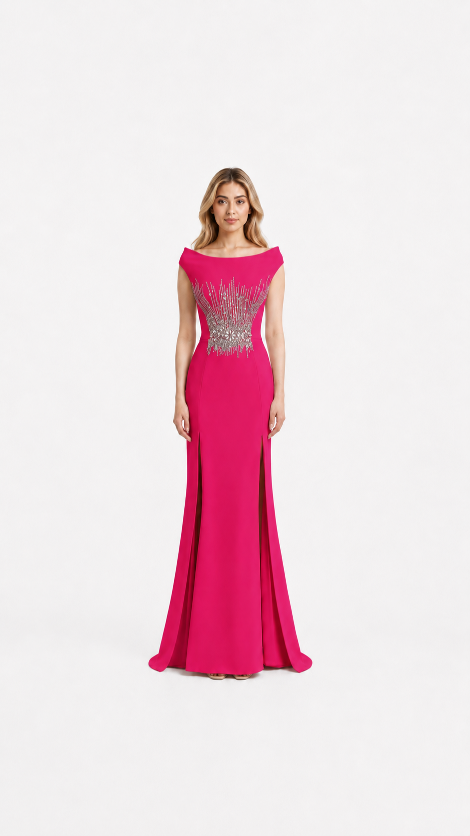 Champagne Crystal Embellished Evening Dress – LORÉVIA