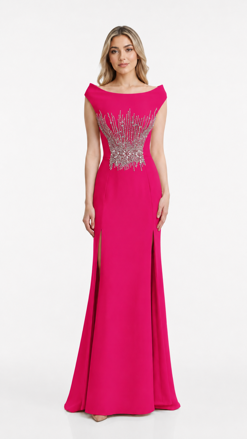 Champagne Crystal Embellished Evening Dress – LORÉVIA