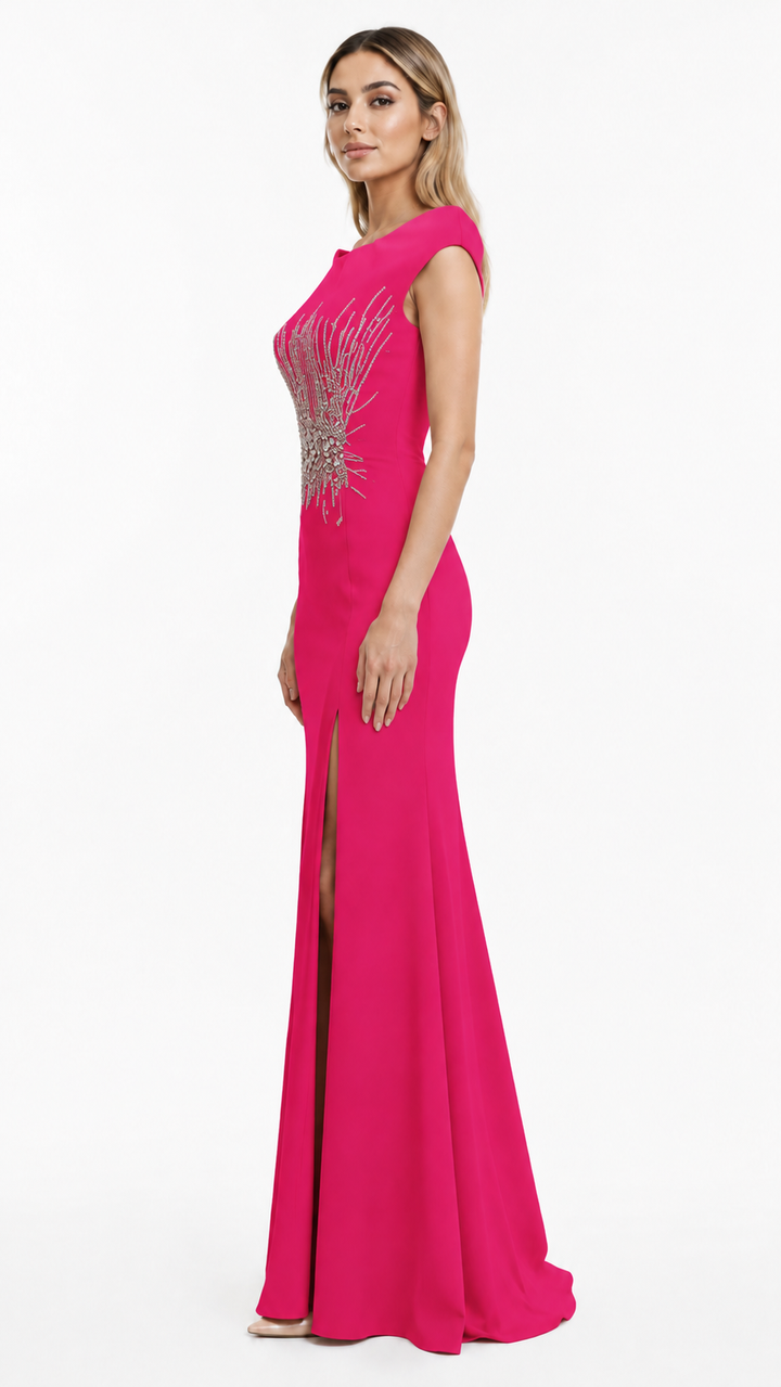Champagne Crystal Embellished Evening Dress – LORÉVIA