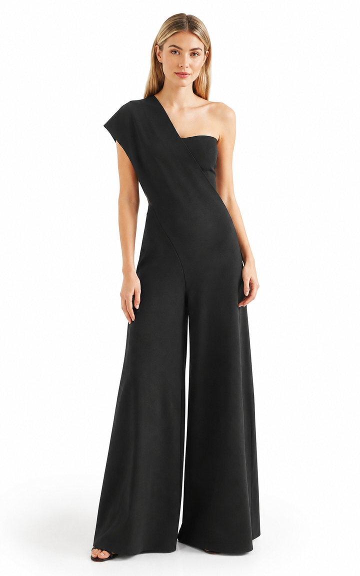 Black Asymmetric Wide-Leg Jumpsuit – NOIREVA