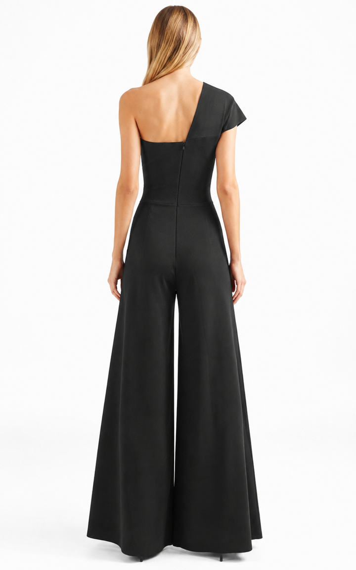 Black Asymmetric Wide-Leg Jumpsuit – NOIREVA