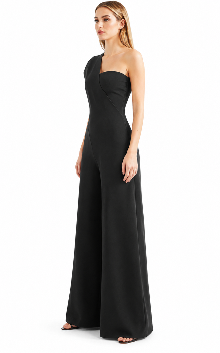 Black Asymmetric Wide-Leg Jumpsuit – NOIREVA