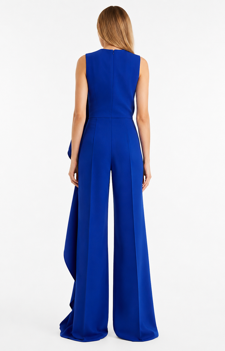 Royal Blue Draped Wide-Leg Jumpsuit – AZVÉRA