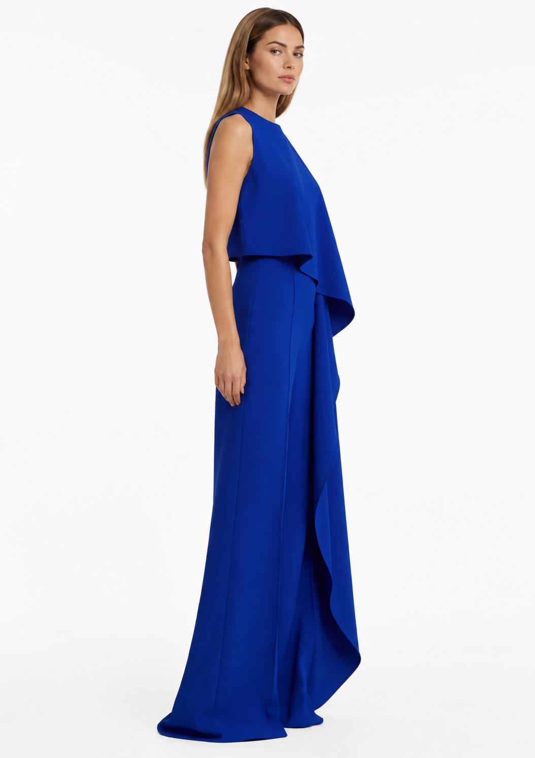 Royal Blue Draped Wide-Leg Jumpsuit – AZVÉRA