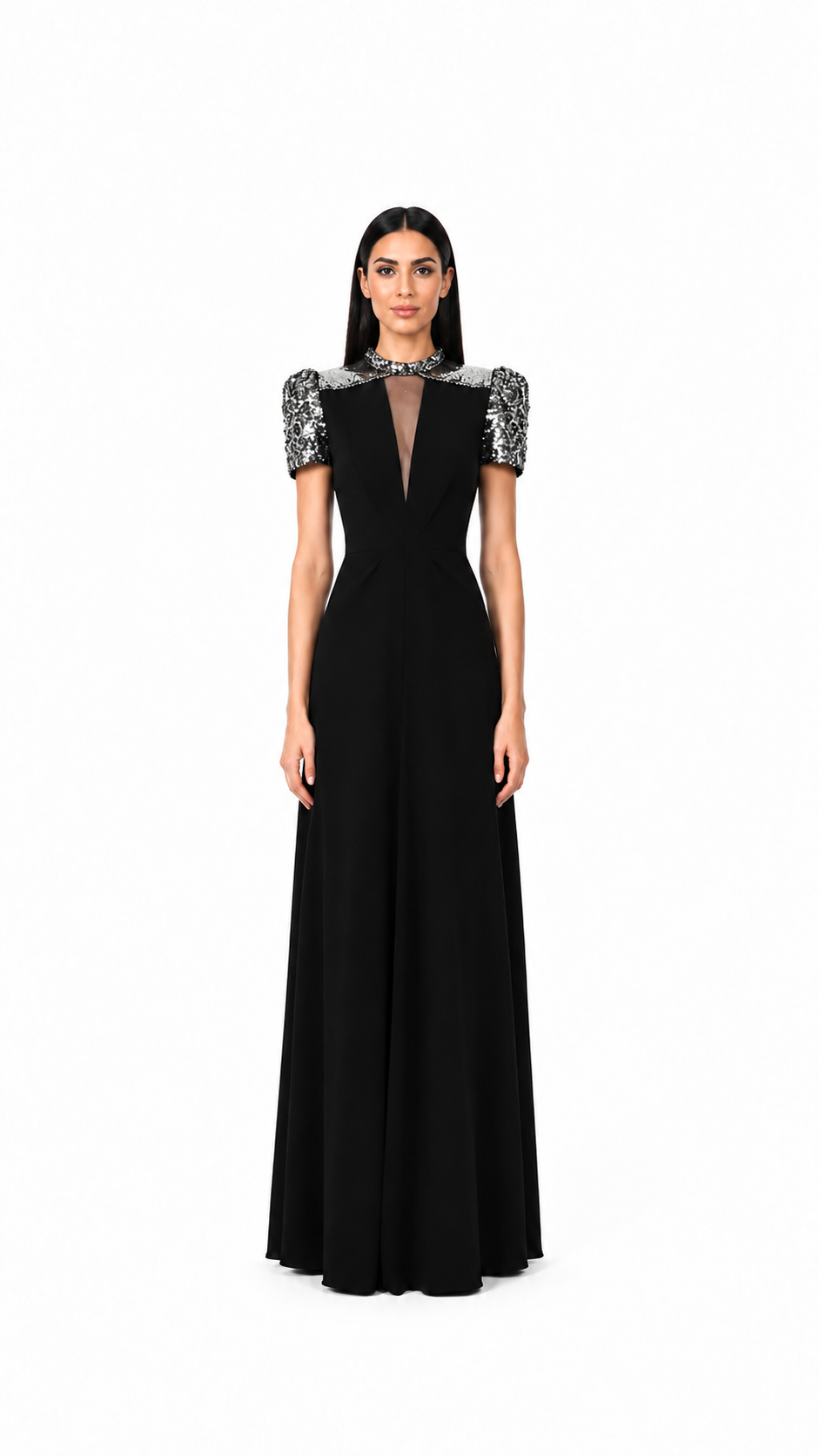 Black Sequin Shoulder Evening Dress – LUXAVIA