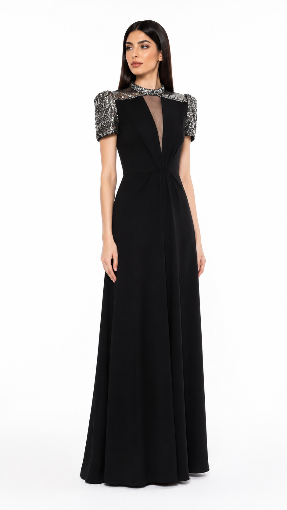 Black Sequin Shoulder Evening Dress – LUXAVIA
