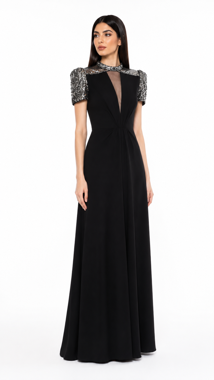Black Sequin Shoulder Evening Dress – LUXAVIA