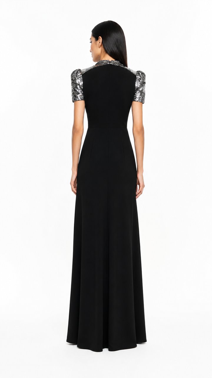 Black Sequin Shoulder Evening Dress – LUXAVIA