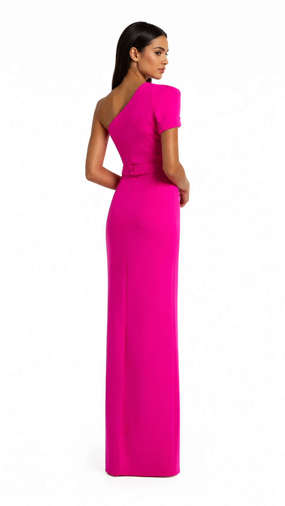 Fuchsia One-Shoulder Draped Evening Dress – FIORELLA