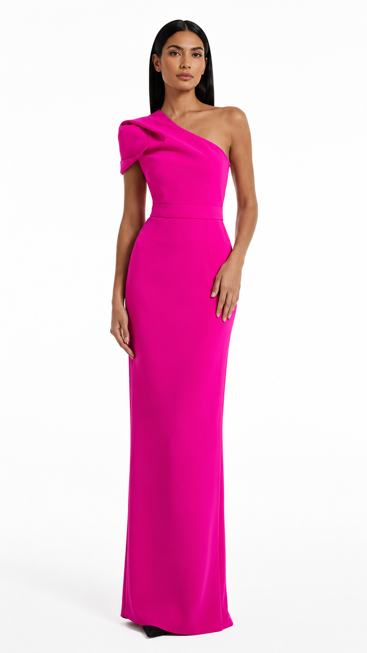 Fuchsia One-Shoulder Draped Evening Dress – FIORELLA