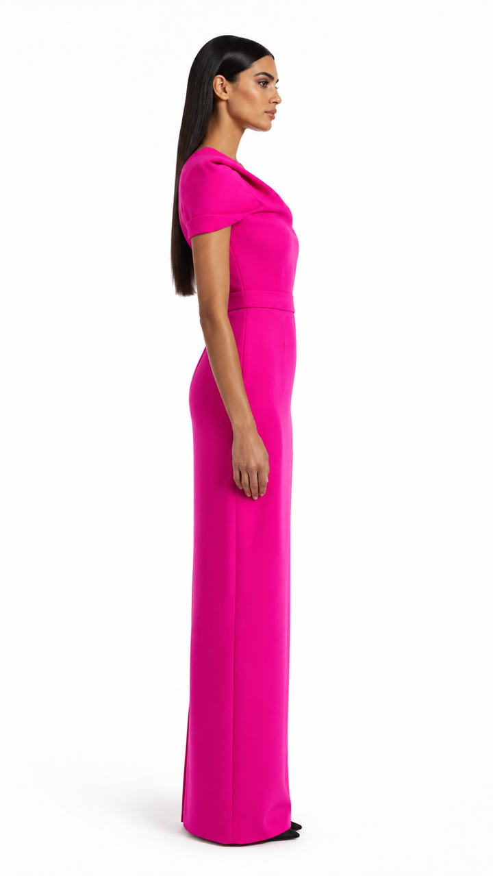 Fuchsia One-Shoulder Draped Evening Dress – FIORELLA