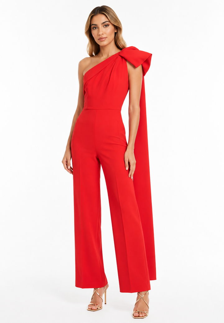 Red One-Shoulder Bow Detail Jumpsuit – RÉVANIA