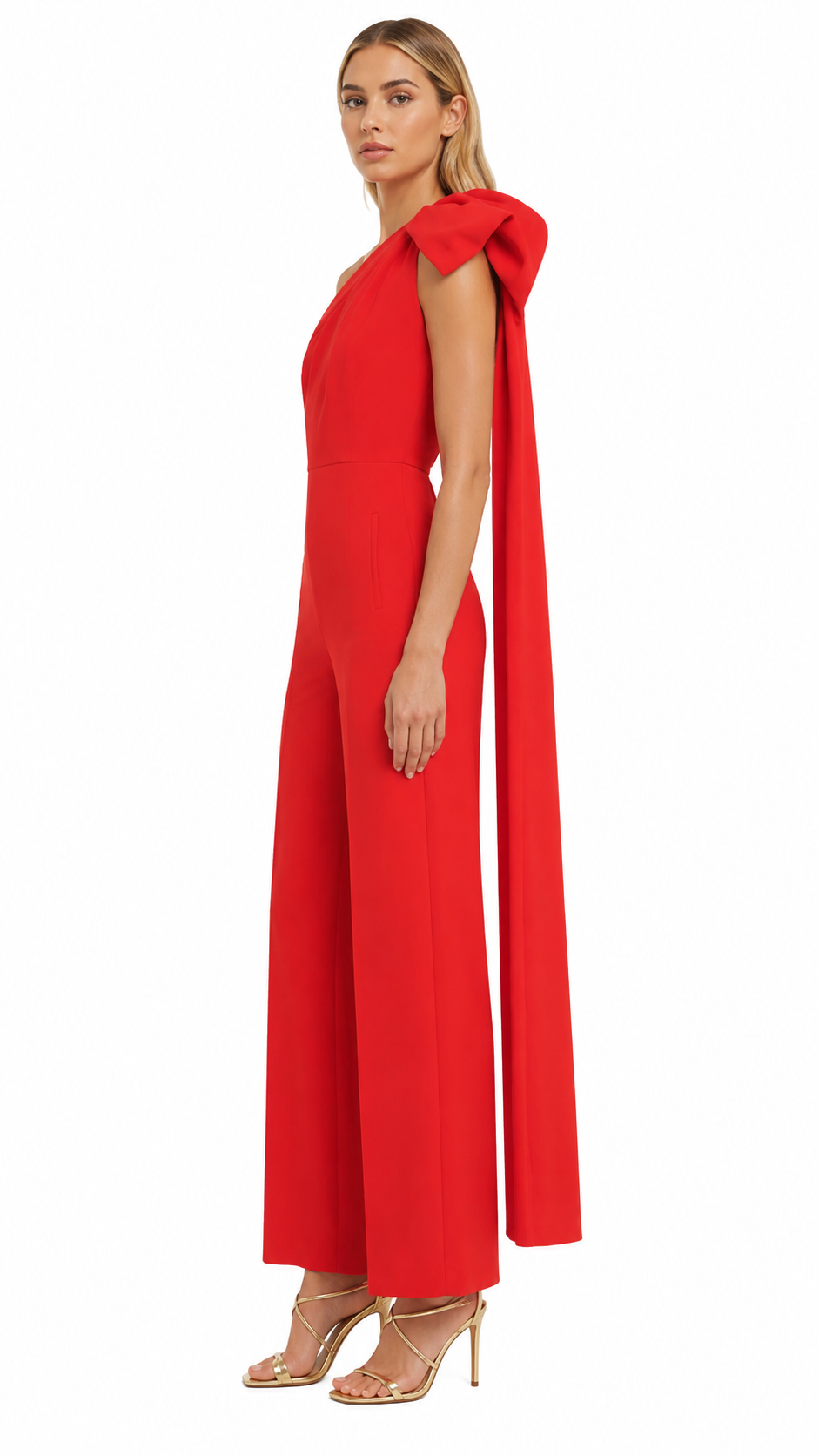 Red One-Shoulder Bow Detail Jumpsuit – RÉVANIA