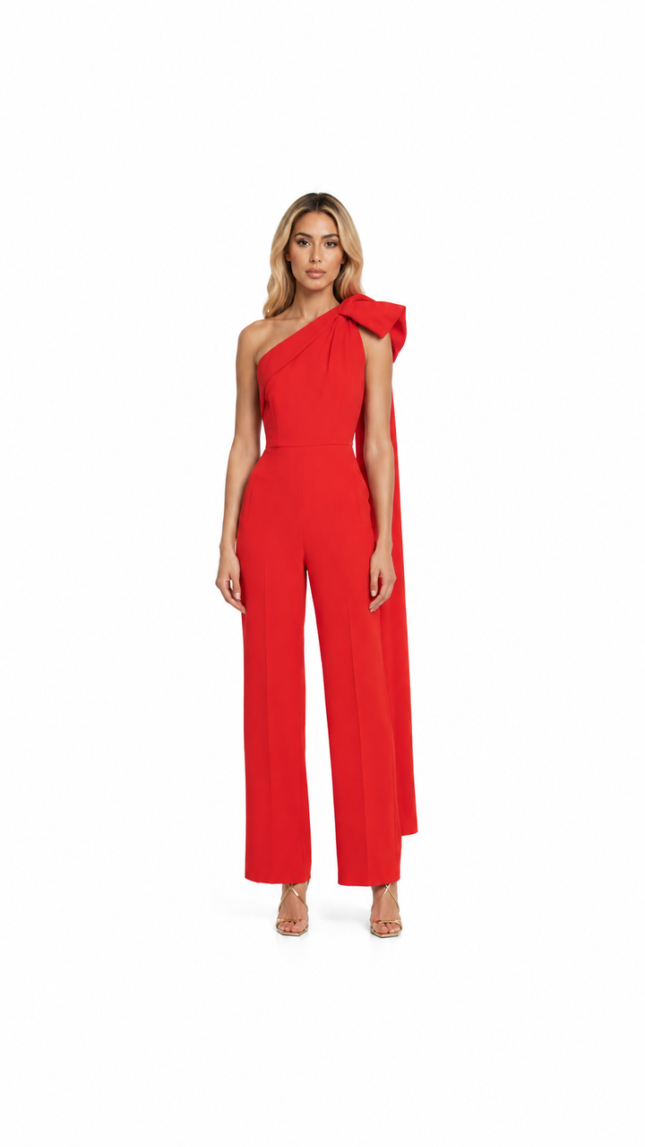 Red One-Shoulder Bow Detail Jumpsuit – RÉVANIA