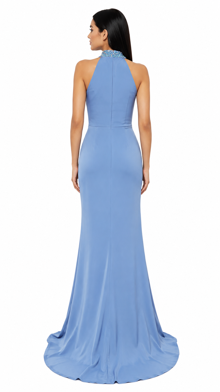 Powder Blue Crystal Halter Ruffle Evening Dress – AQUÉLIA