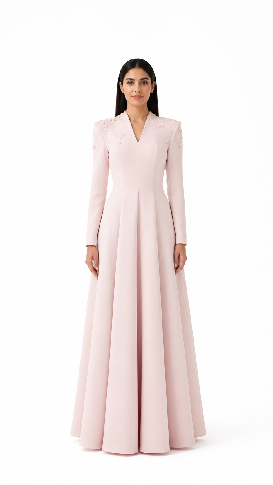 Blush Pink Embellished Shoulder Evening Gown – SERELIA
