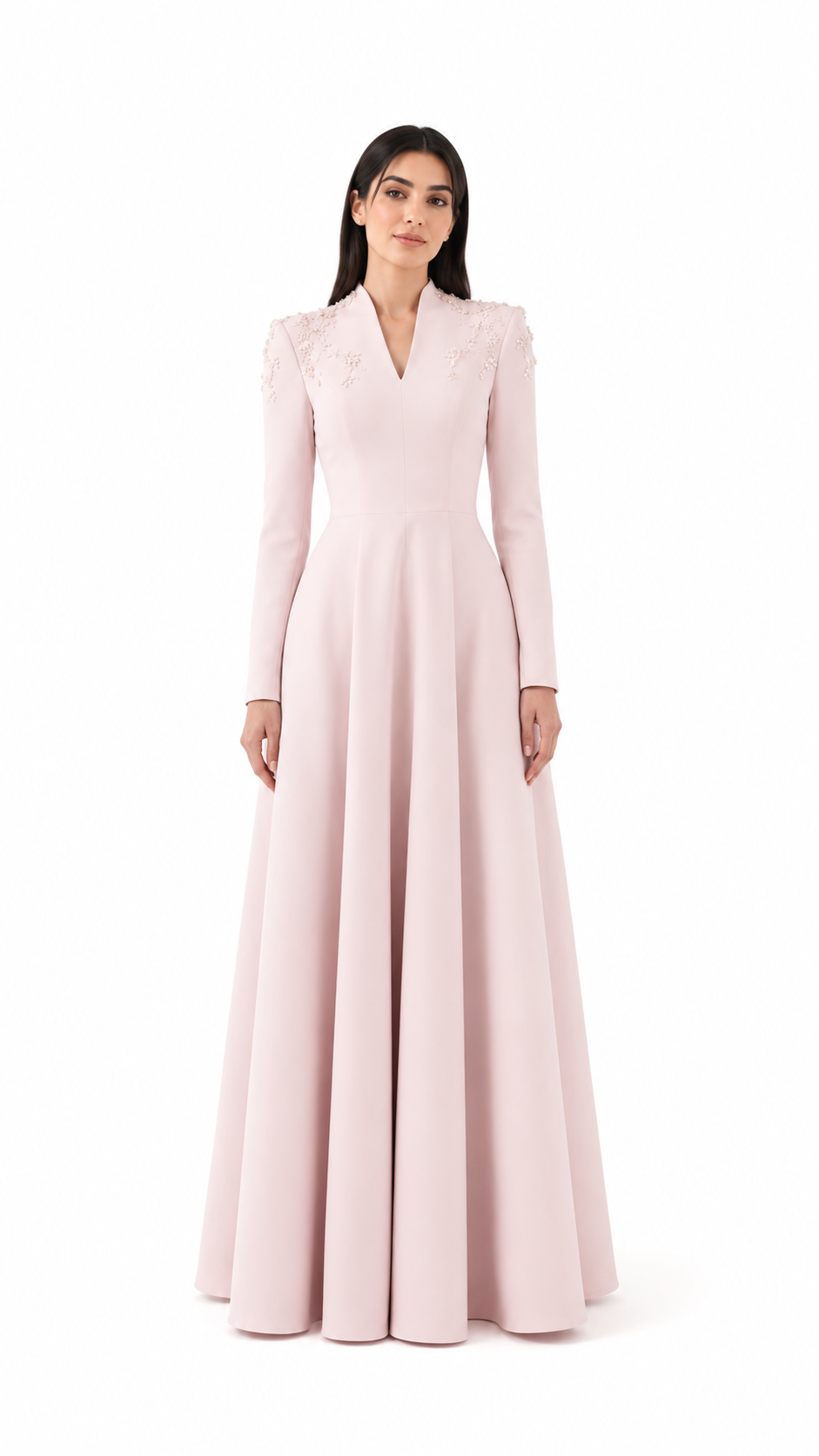 Blush Pink Embellished Shoulder Evening Gown – SERELIA