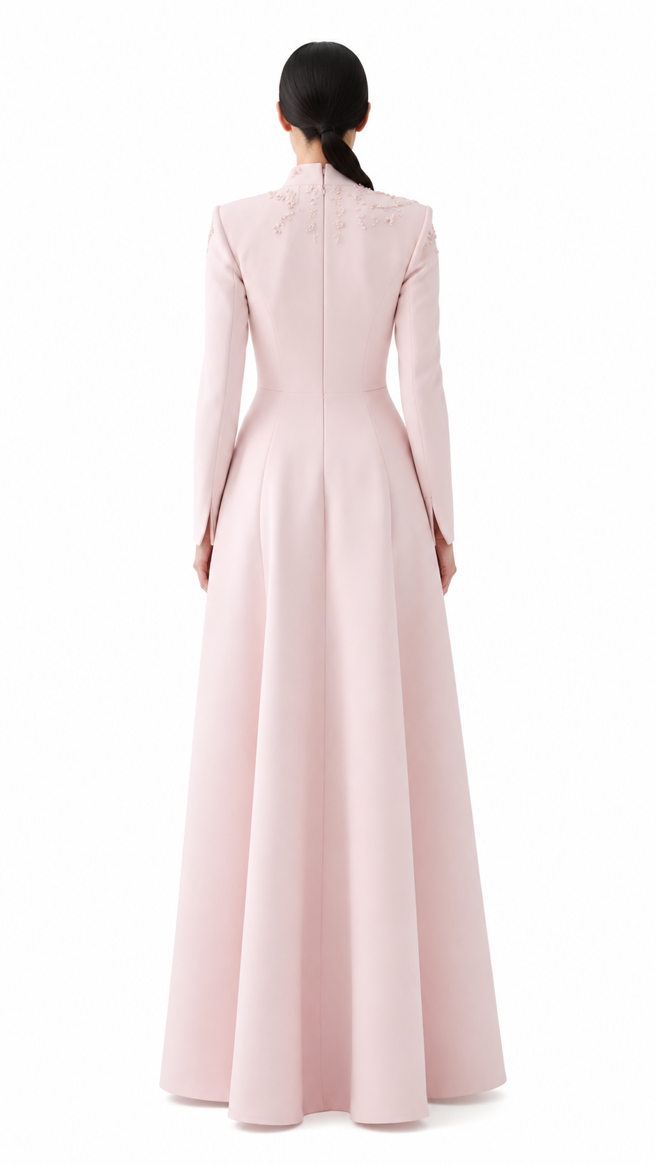 Blush Pink Embellished Shoulder Evening Gown – SERELIA