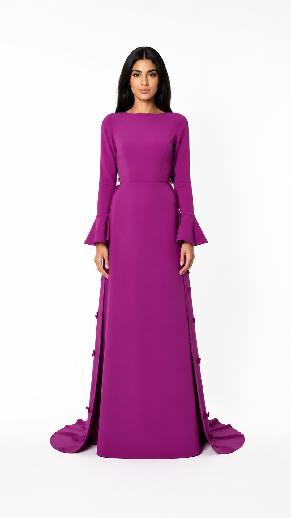 Magenta Flared Sleeve Evening Gown – VIONA