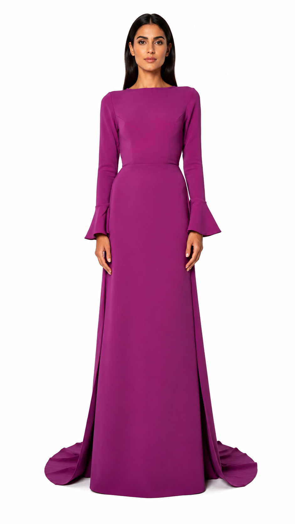 Magenta Flared Sleeve Evening Gown – VIONA