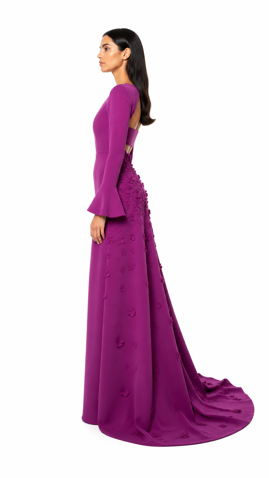 Magenta Flared Sleeve Evening Gown – VIONA