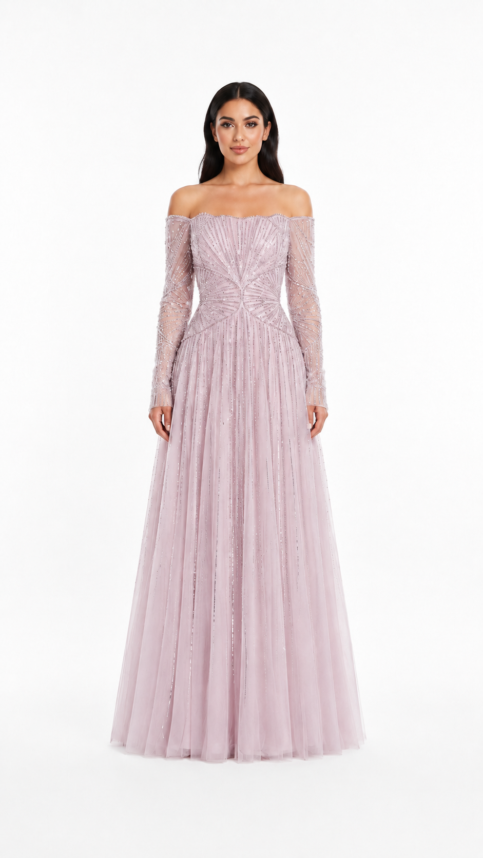 Ivory Crystal Embellished Off-Shoulder Evening Gown – SELÉNE