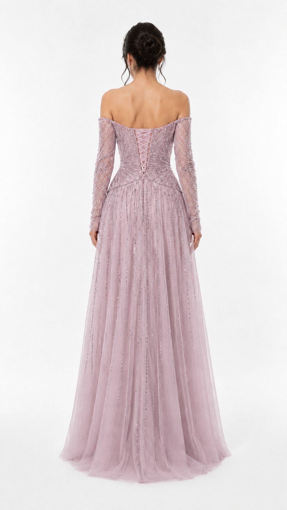 Ivory Crystal Embellished Off-Shoulder Evening Gown – SELÉNE