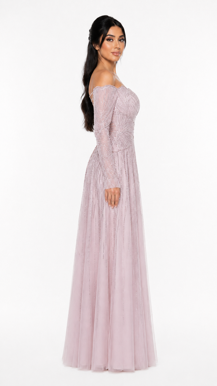 Ivory Crystal Embellished Off-Shoulder Evening Gown – SELÉNE