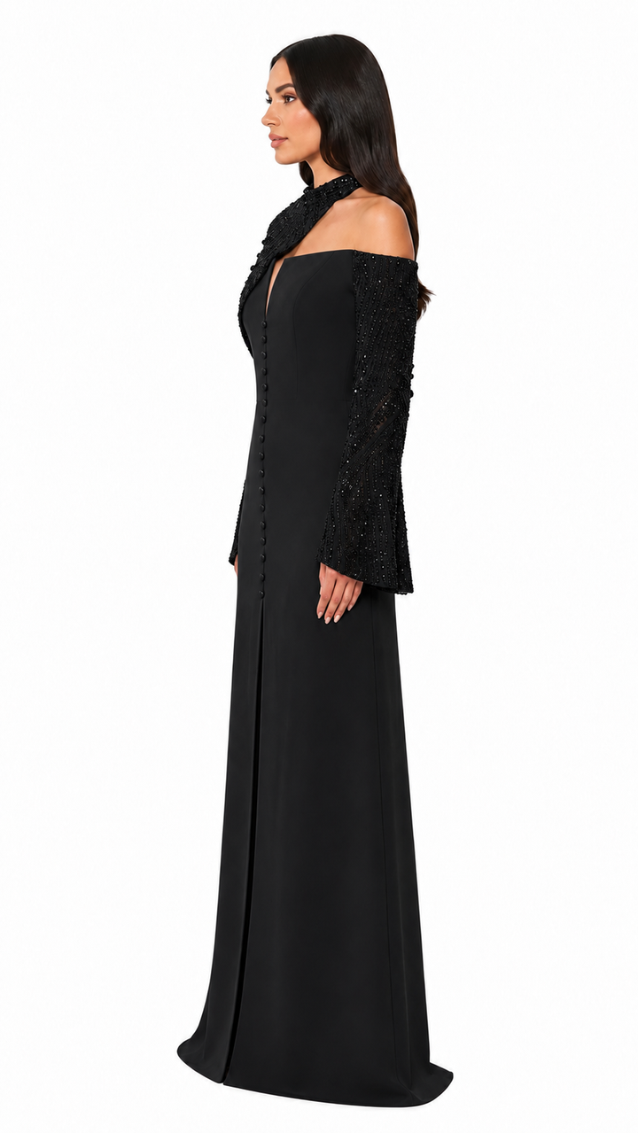 Dusty Blue Embellished Asymmetric Evening Gown – VIRELLE