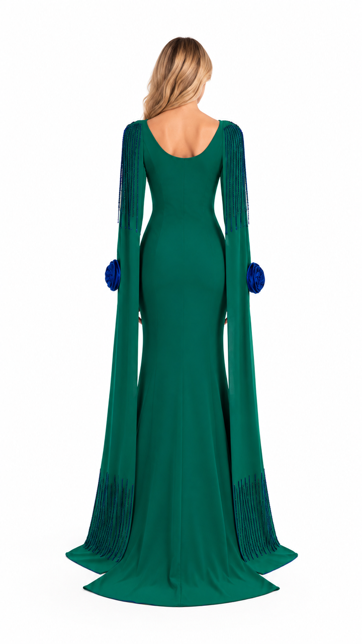 Emerald Green Rose Detail Slit Evening Gown – ELIORA