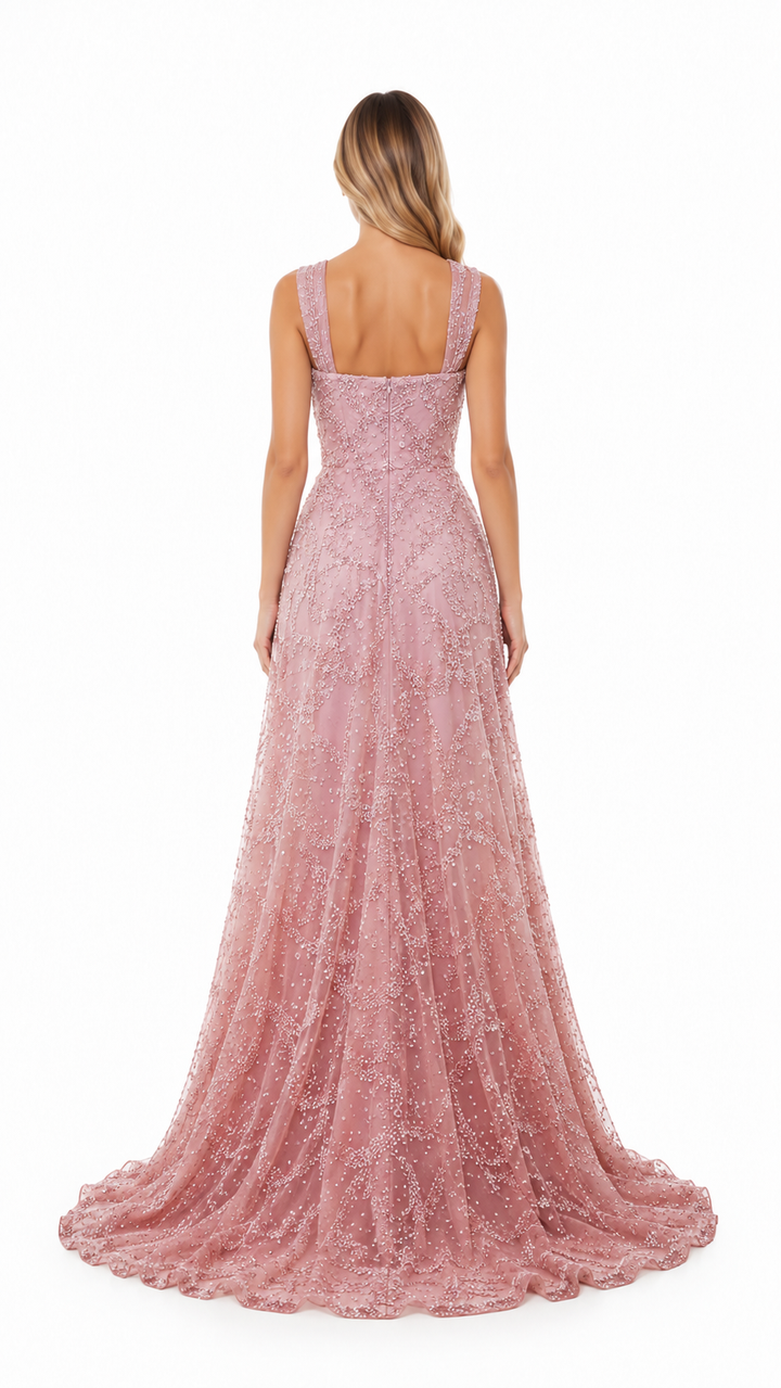 Blush Pink Sequin Halter Evening Gown – LOREVIA