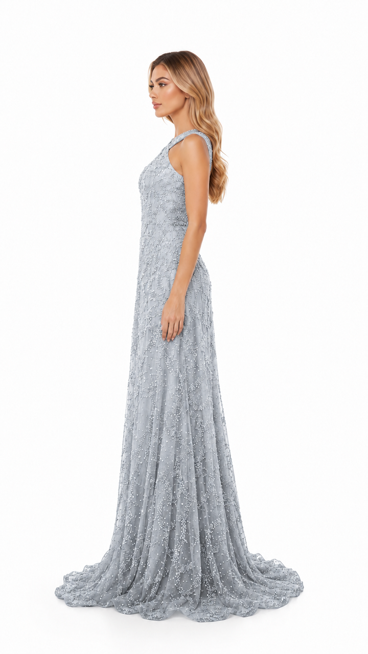 Blush Pink Sequin Halter Evening Gown – LOREVIA