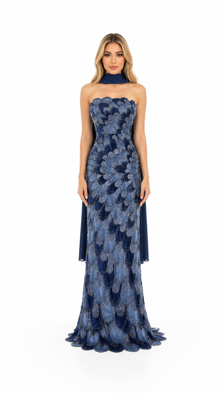 Blush Pink Sequin Feather Pattern Evening Gown – ZARELLE