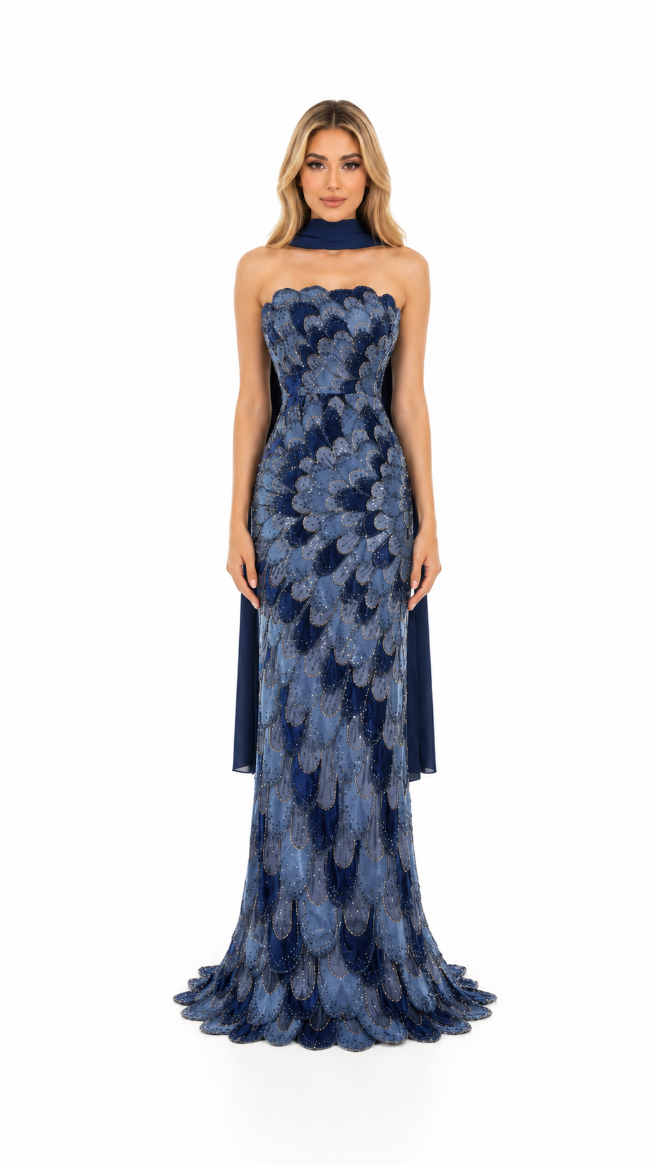 Blush Pink Sequin Feather Pattern Evening Gown – ZARELLE
