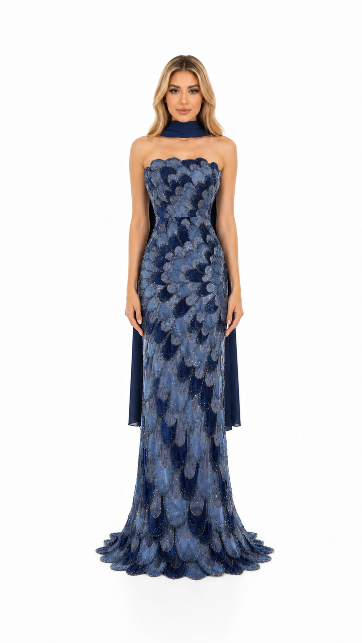 Blush Pink Sequin Feather Pattern Evening Gown – ZARELLE